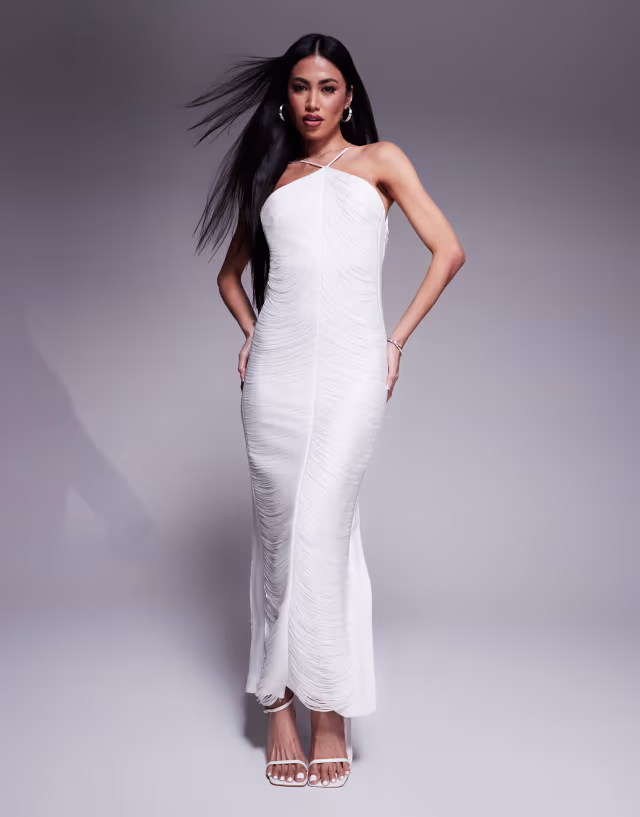 Ever New Bridal fringe drape midaxi dress in ivory