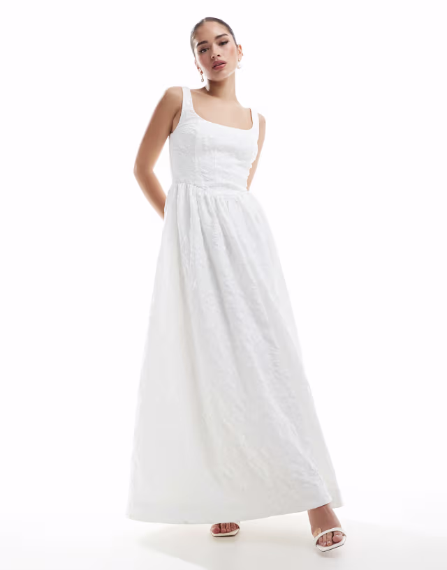 Ever New Bridal dropped hem jacquard maxi dress in ivory