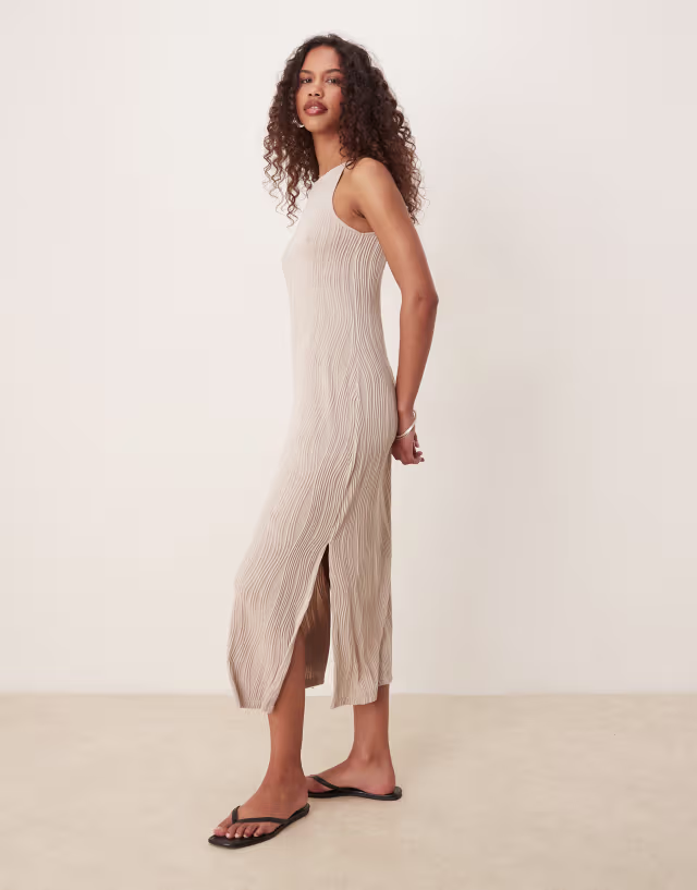 JDY textured sleeveless midaxi dress in stone