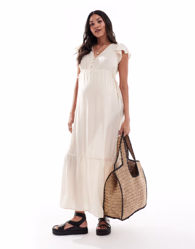 Mamalicious Maternity maxi dress in oatmeal