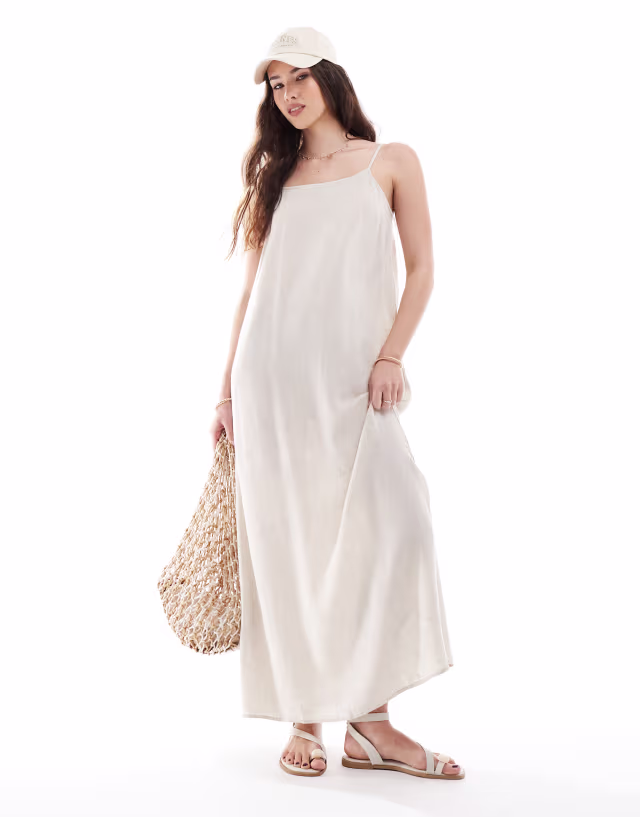 Pieces linen touch cami maxi dress in birch cream