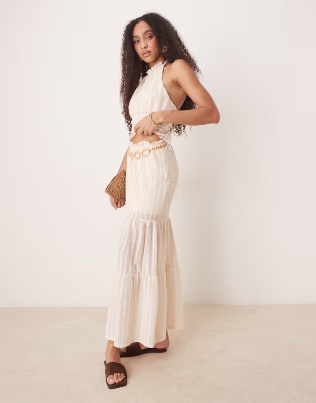 ASOS DESIGN textured tiered maxi skirt in cream - part of a set
