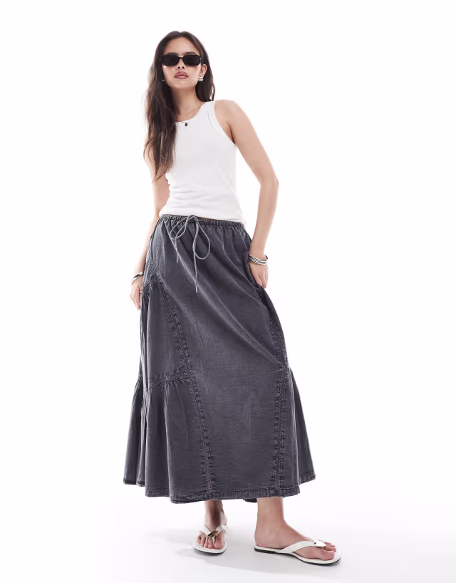 ASOS DESIGN volume midi skirt in washed gray