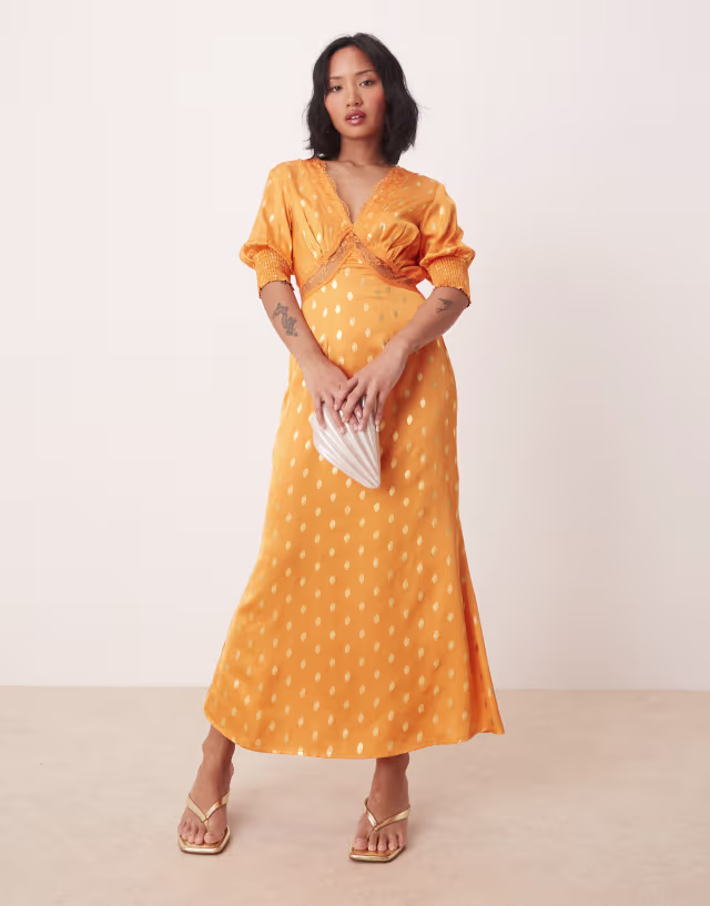 Never Fully Dressed Petite May gold fleck maxi dress in orange