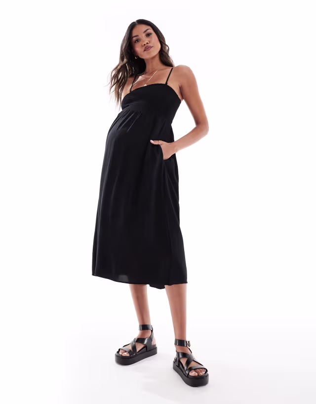 Vero Moda Maternity Easy shirred cami ankle dress in black