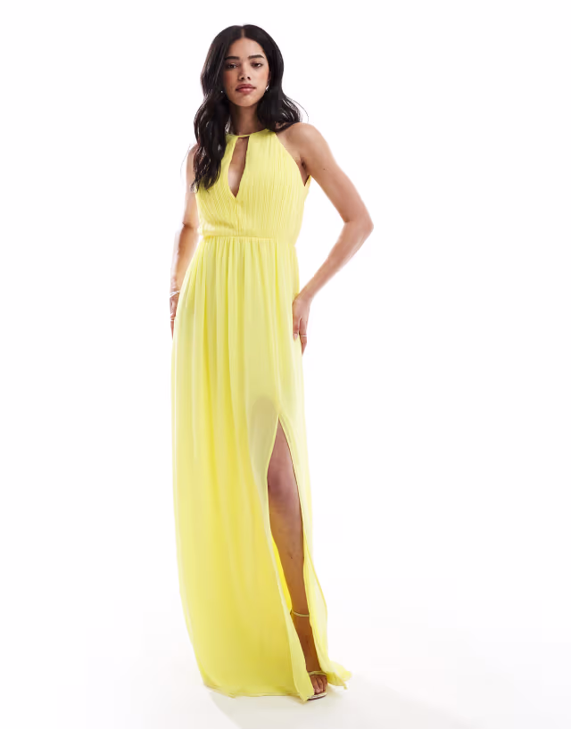 TFNC high neck maxi dress with cut out detail in yellow