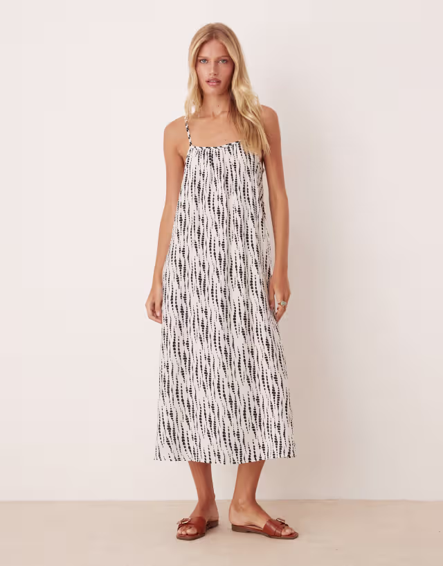 JDY strappy midi dress in white/abstract print