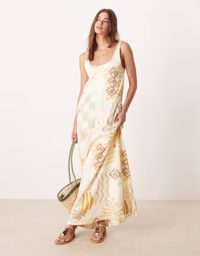 ASOS DESIGN trapeze maxi dress in conversational patchwork print