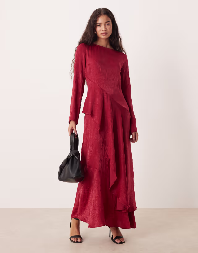 ASOS DESIGN frill tiered maxi dress in deep cherry