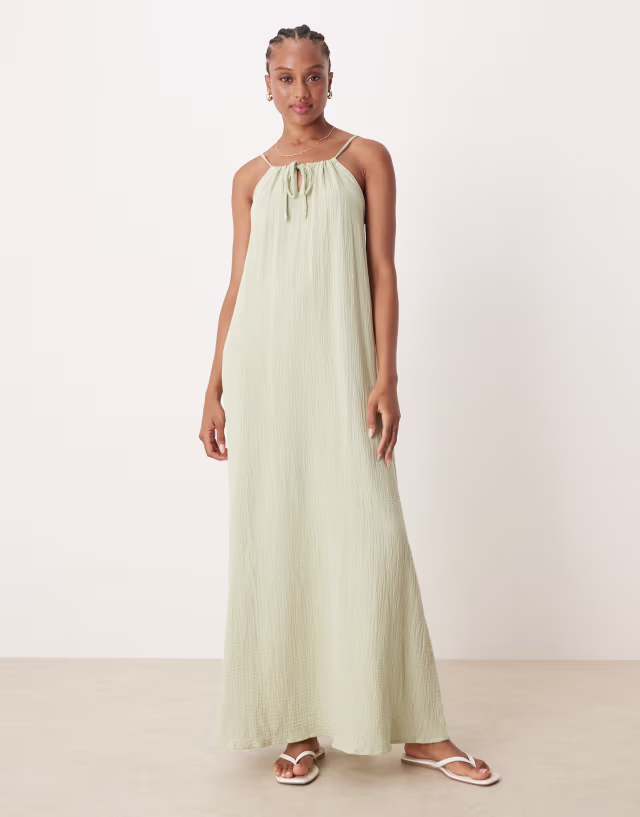 JDY Tall cheesecloth maxi dress in sage green