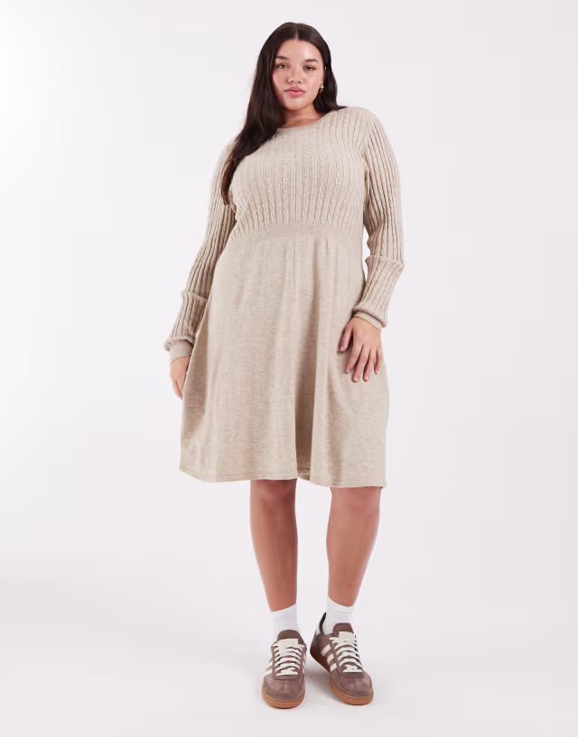 ONLY Curve cable knit dress in stone