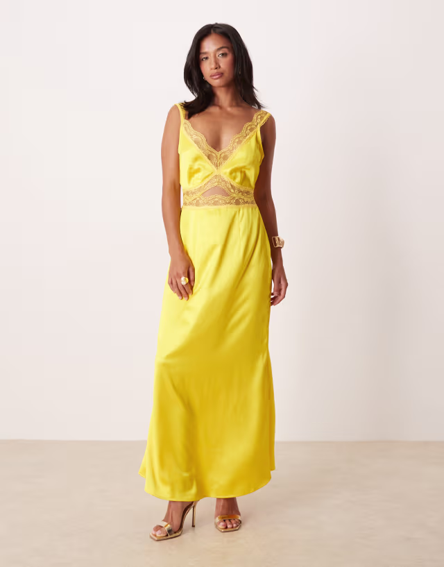 Never Fully Dressed Petite Mimi slip midaxi dress in yellow