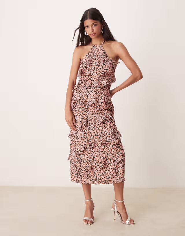 Pretty Lavish Katy ruffle midaxi dress in abstract spot print
