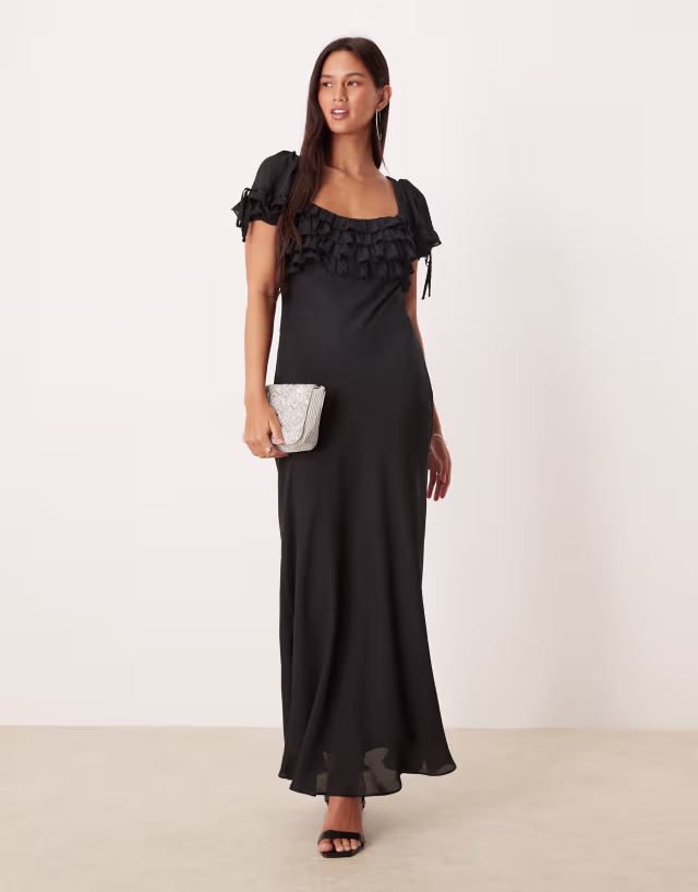 ASOS DESIGN ruffle bust cami maxi dress in black