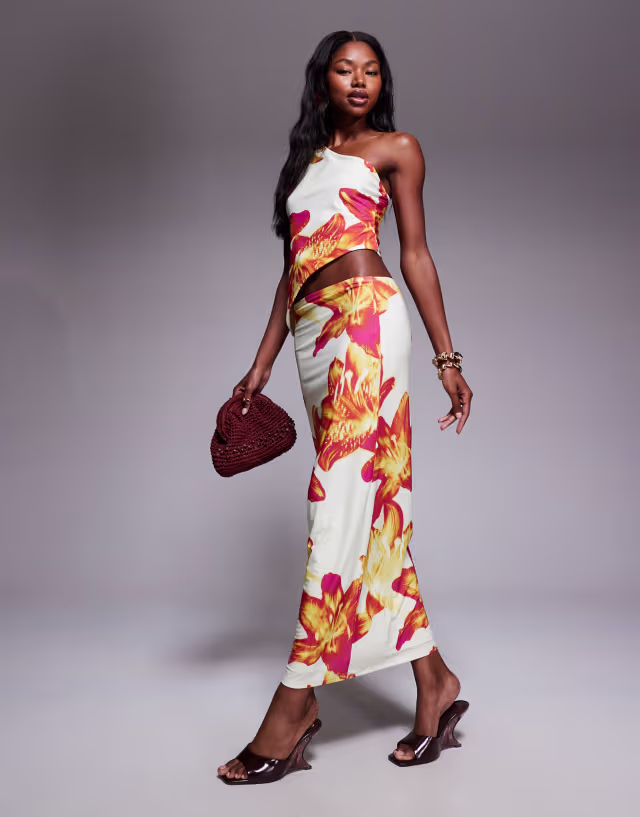 ASOS DESIGN slinky midi skirt in floral print - part of a set
