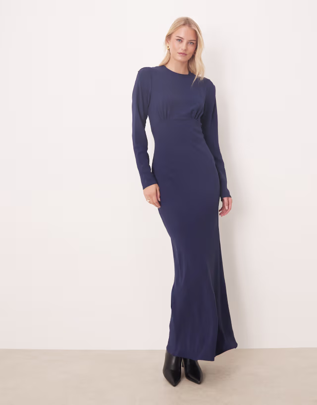 ASOS DESIGN Tall satin slip bias bust detail maxi dress in navy