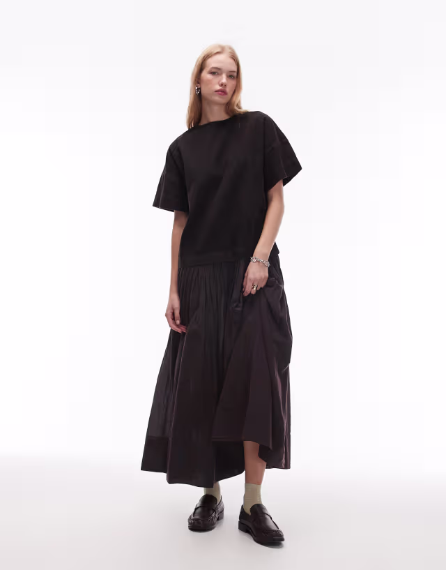 ASOS DESIGN cord hybrid T-shirt midi dress in washed black