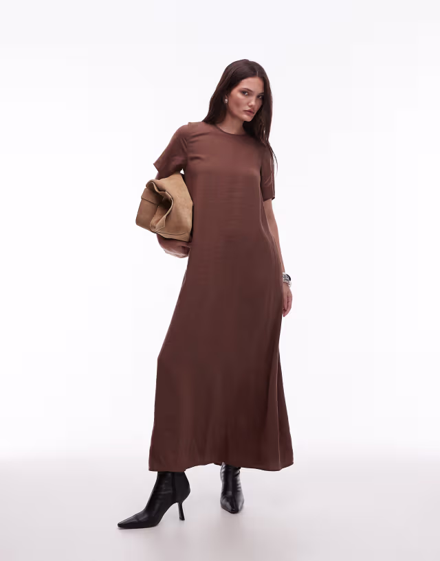 ASOS DESIGN modal trapeze t-shirt dress in brown