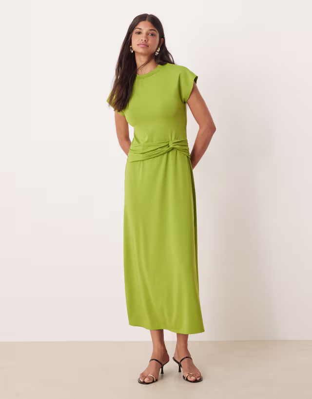 ASOS DESIGN T-shirt twist waist midi dress in citrus