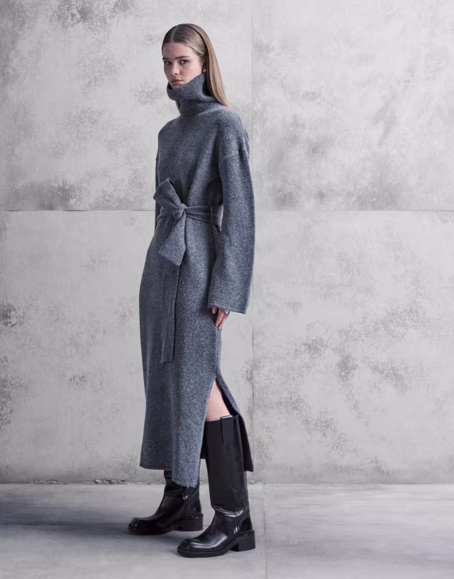 Pretty Lavish knit midi dress in charcoal gray
