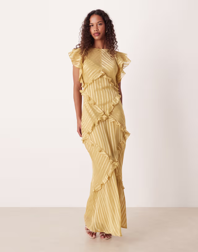 ASOS DESIGN maxi dress with frill body detailing in yellow stripes