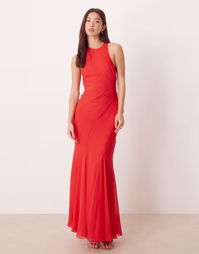 ASOS DESIGN racer neck bias maxi dress with godet hem in red