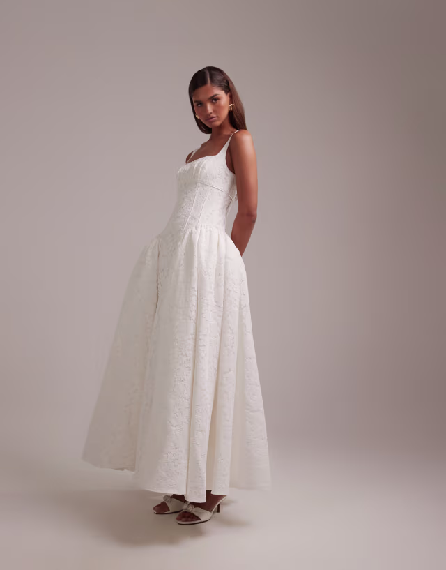 ASOS DESIGN lace prom bridal midi dress in ivory