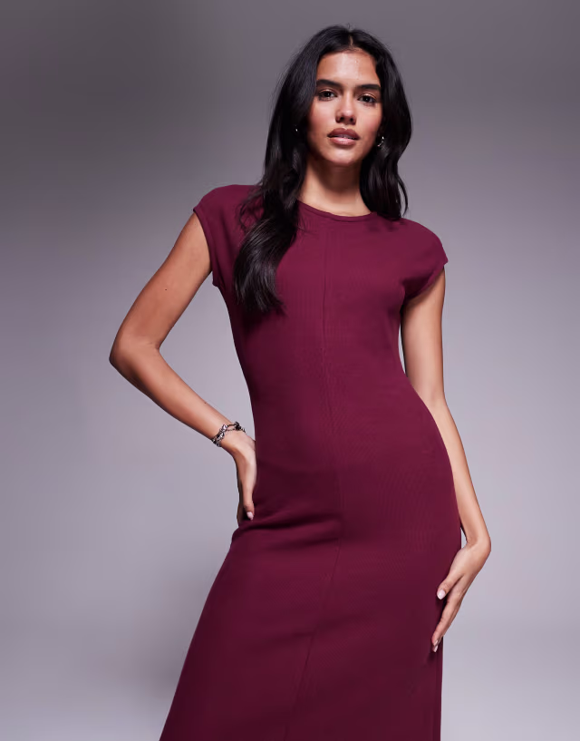 ASOS DESIGN supersoft grown on sleeve seam detail midi dress in burgundy