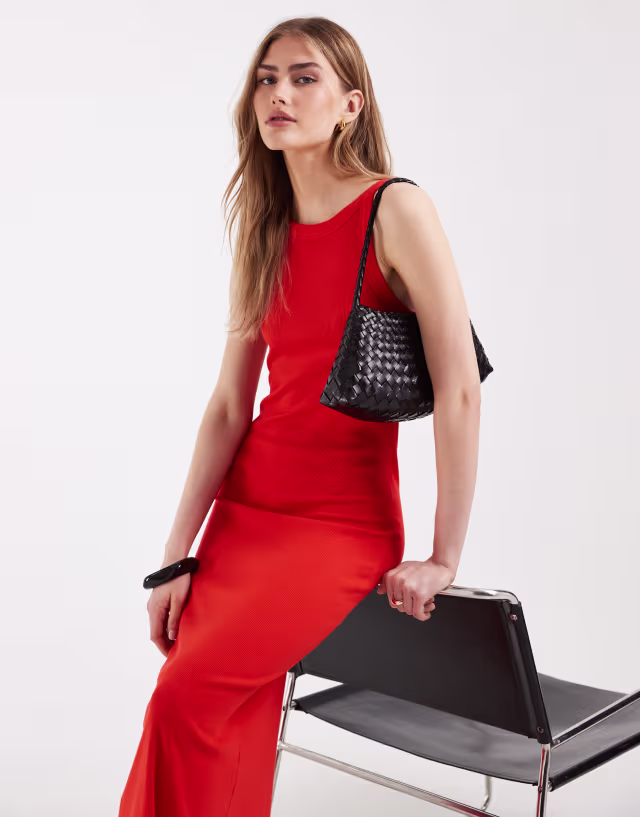 ASOS DESIGN ribbed midi tank dress in bright orange