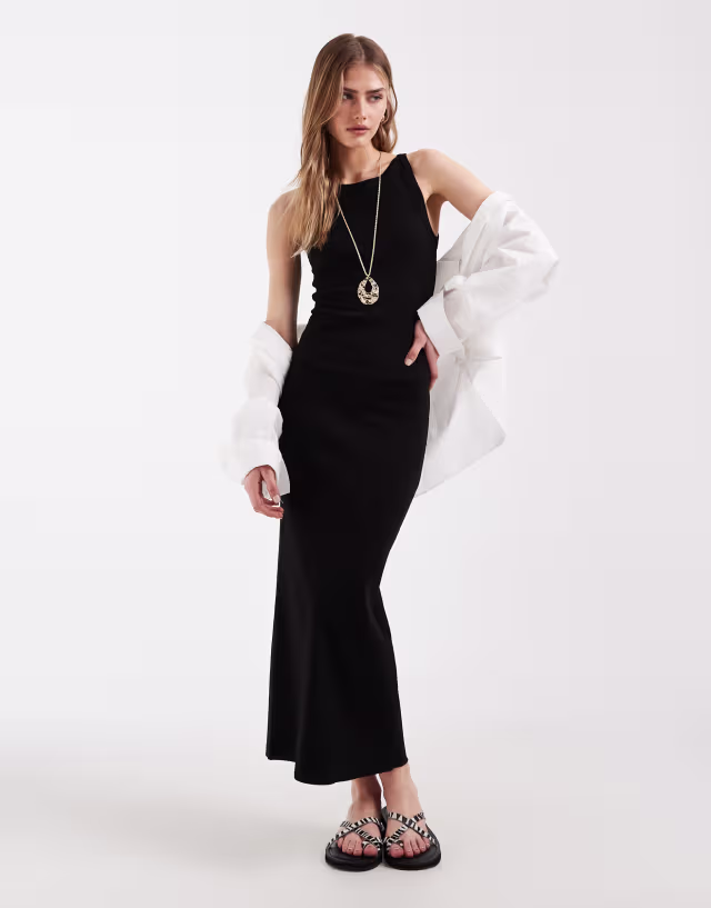 ASOS DESIGN ribbed midi tank dress in black