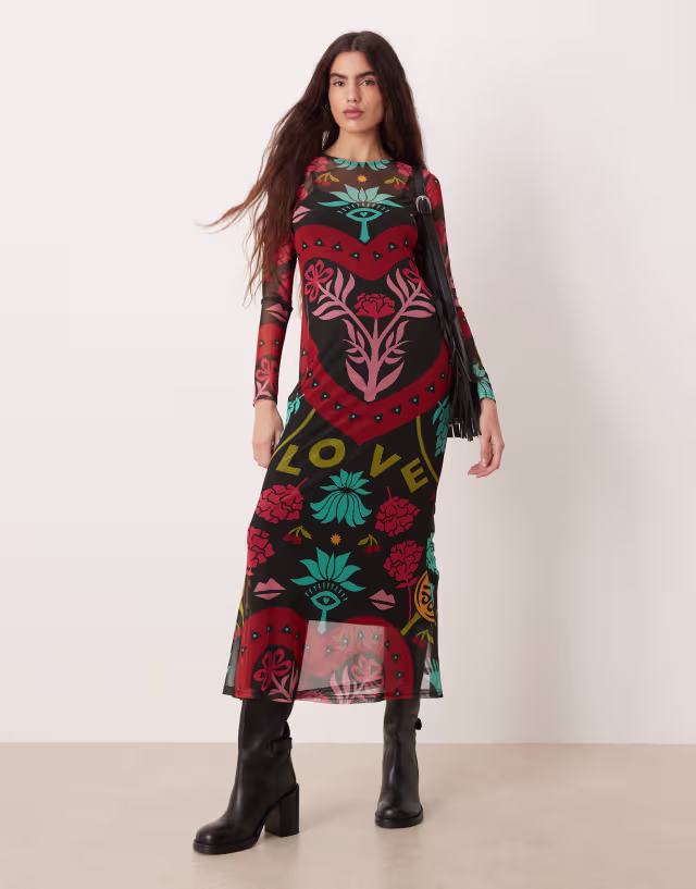 Never Fully Dressed mesh maxi dress in bright abstract print
