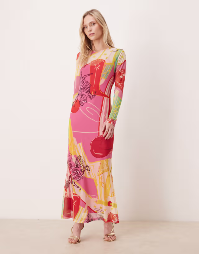 Never Fully Dressed Petite mesh maxi dress in mixed dallas print
