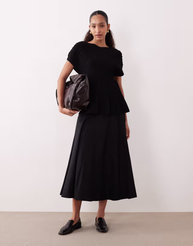 ASOS DESIGN paneled dropped waist midaxi circle skirt in black