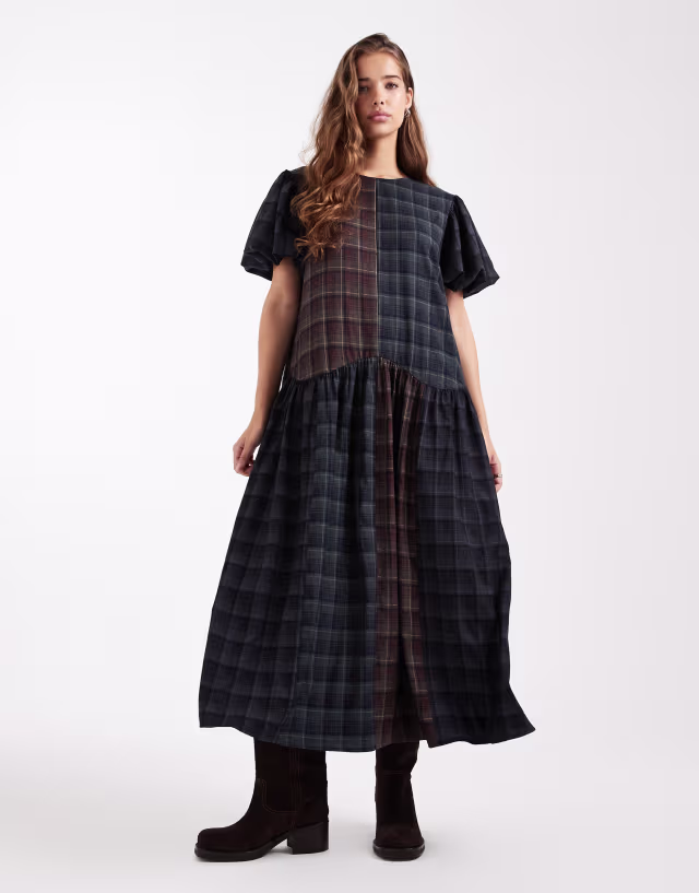 Daisy Street throw-on maxi dress in mixed check