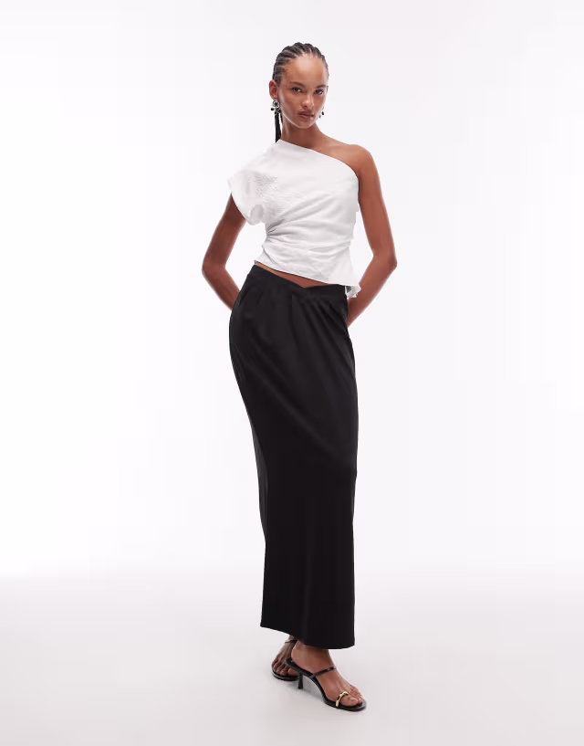 ASOS DESIGN v-shaped drape maxi skirt in black - part of a set