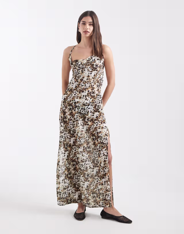 Aray sheer beach maxi dress in leopard print