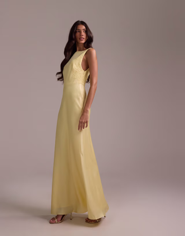 ASOS DESIGN bridesmaids high neck lace applique maxi dress in yellow