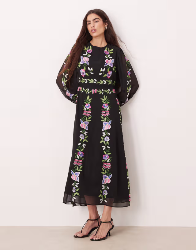 Hope & Ivy high neck embroidered midaxi dress in black