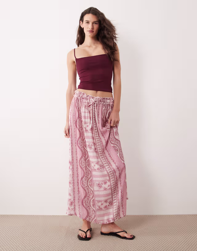 Miss Selfridge cheesecloth maxi circle skirt in tile print