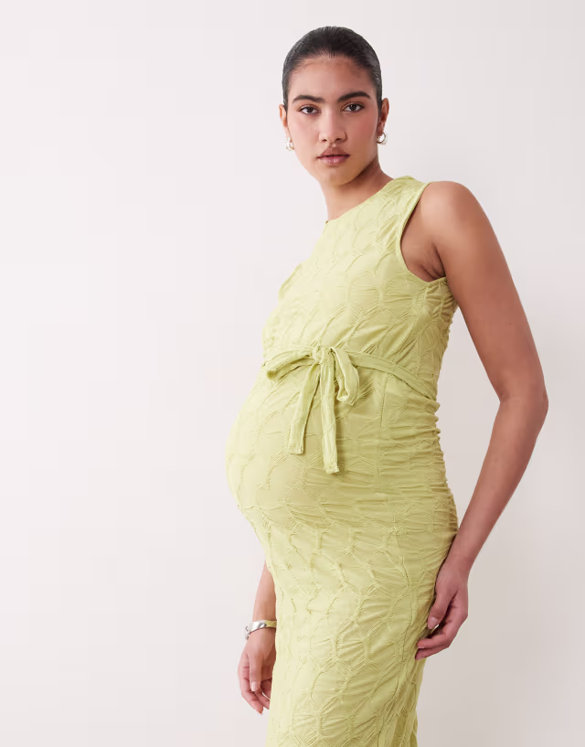 Mamalicious Materniy textured jersey high neck maxi dress in green