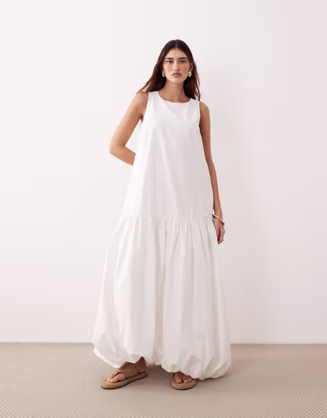 ARRANGE dropped waist maxi dress with bubble hem in white