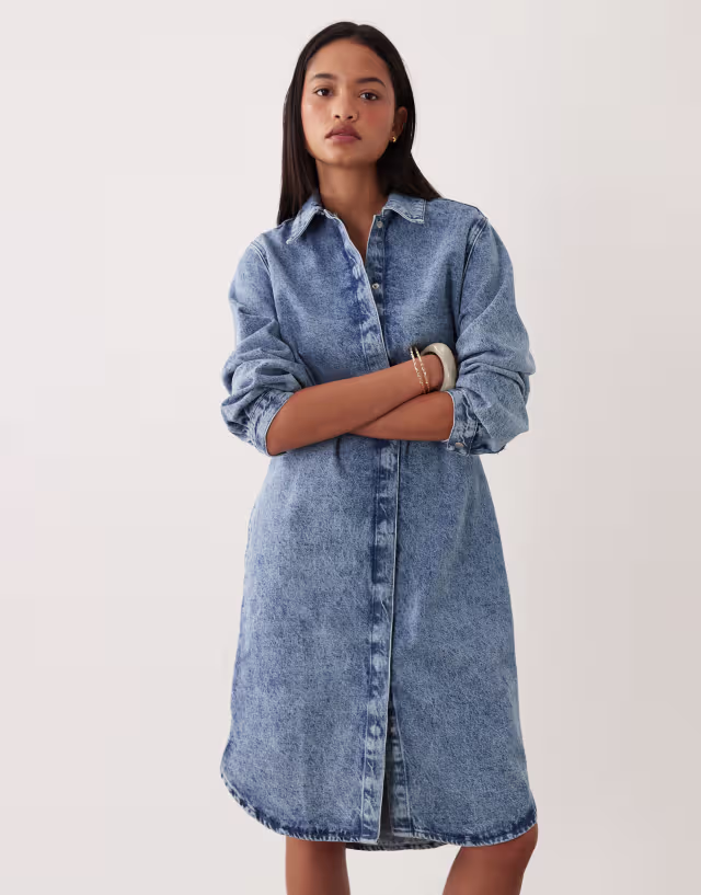 ASOS DESIGN denim shirt midi dress in acid wash