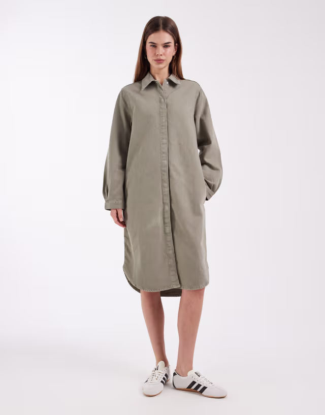 ASOS DESIGN denim shirt midi dress in khaki