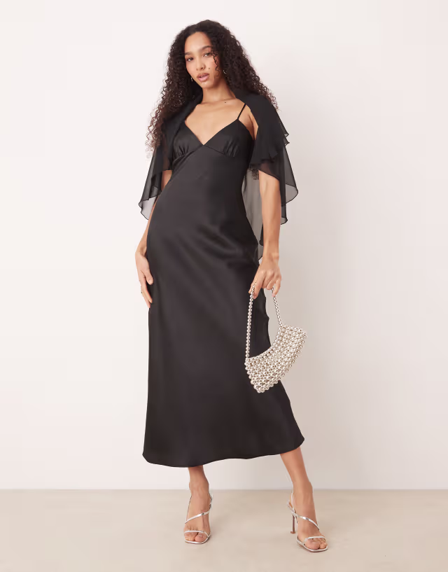 ASOS DESIGN satin cape maxi dress in black