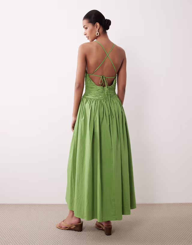 Nobody's Child Rosabel occasion cotton blend sleeveless ruched bodice open back maxi dress in green