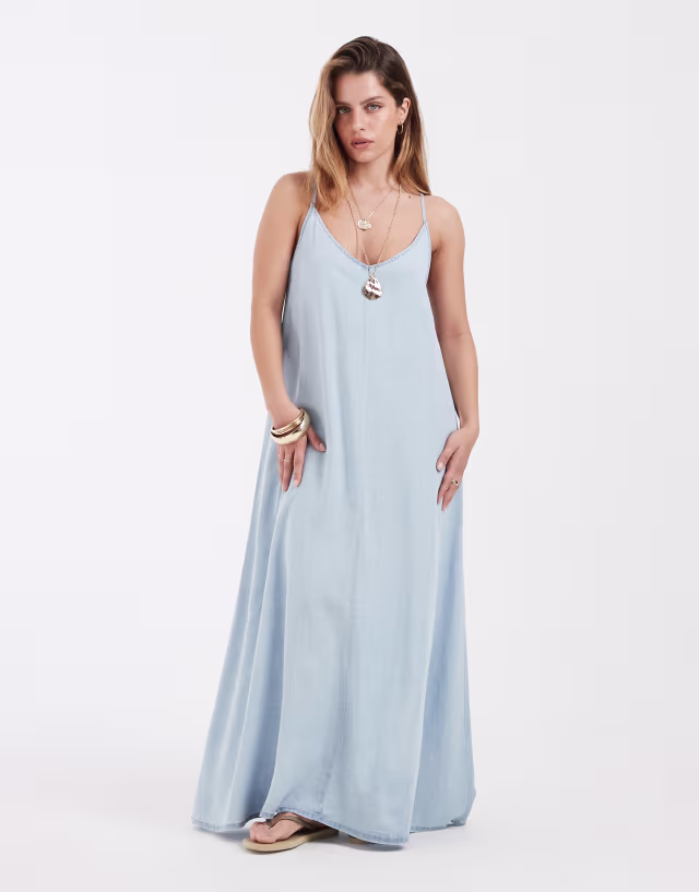 ONLY Petite chambray maxi dress in light blue