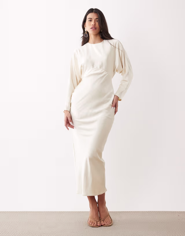 ASOS DESIGN bridal satin batwing maxi dress in ivory