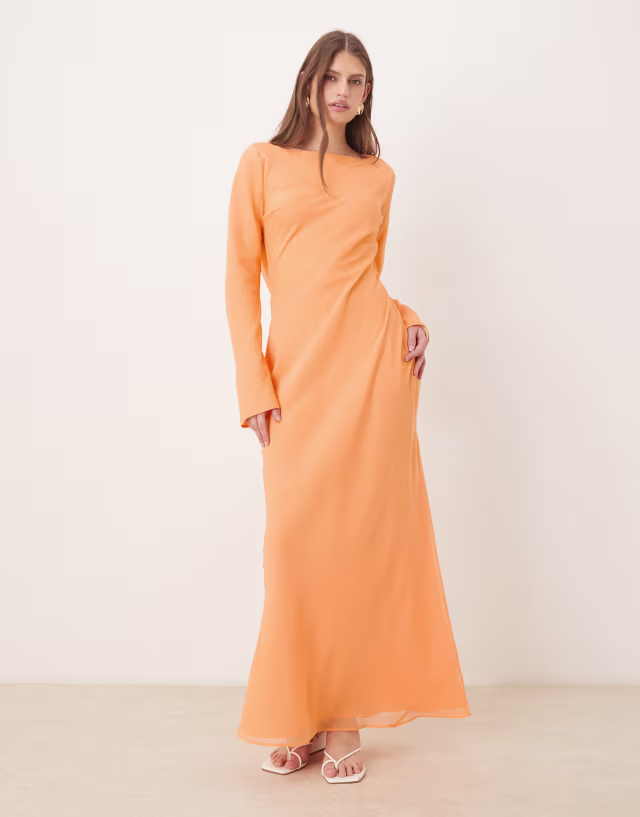 ASOS DESIGN chiffon maxi dress with cowl neck back detail in apricot
