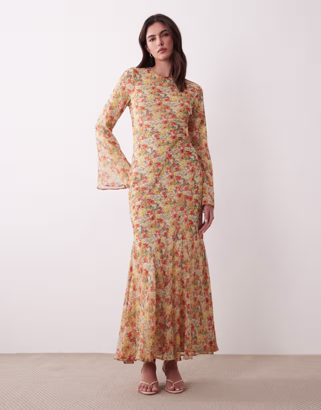 ASOS DESIGN flare sleeve maxi dress in floral print