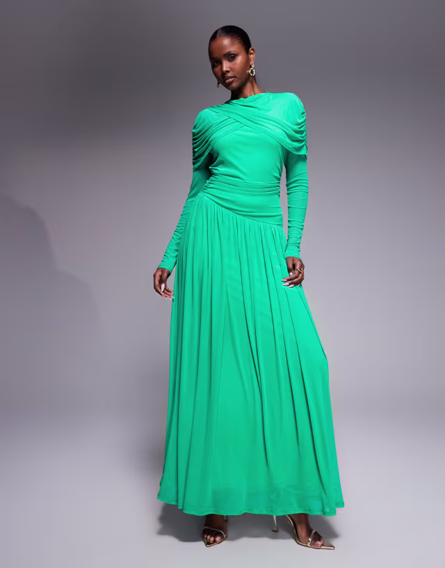 Daska mesh draped detail dropped waist maxi dress in aqua